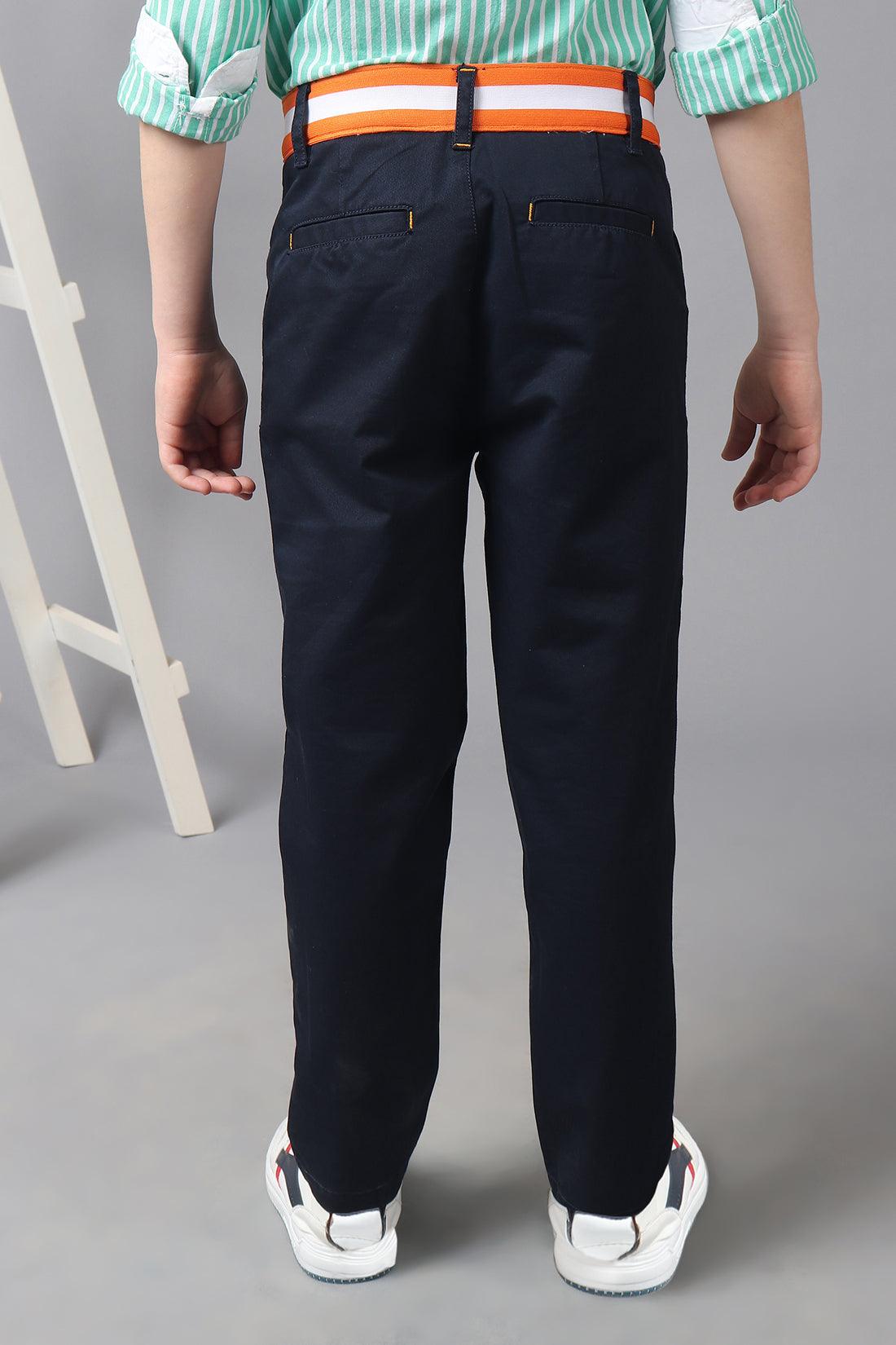 One Friday Kids Boys Navy Blue Striped Waistline Trouser - One Friday World