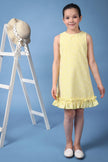 One Friday Kids Girls Yellow Embroidered Round Neck Sleeveless Dress With Frills - One Friday World