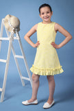 One Friday Kids Girls Yellow Embroidered Round Neck Sleeveless Dress With Frills - One Friday World