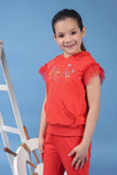 One Friday Kids Girls Red Cotton Hooded Neckline Top With Placement Print - One Friday World