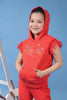 One Friday Kids Girls Red Cotton Hooded Neckline Top With Placement Print - One Friday World