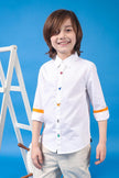 One Friday Kids Boys White Cotton Full Sleeves Embroidered Shirt - One Friday World