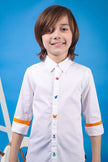 One Friday Kids Boys White Cotton Full Sleeves Embroidered Shirt - One Friday World