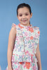 One Friday Kids Girls Beige Printed Lace Detailed Top With Frills and Neck Band - One Friday World