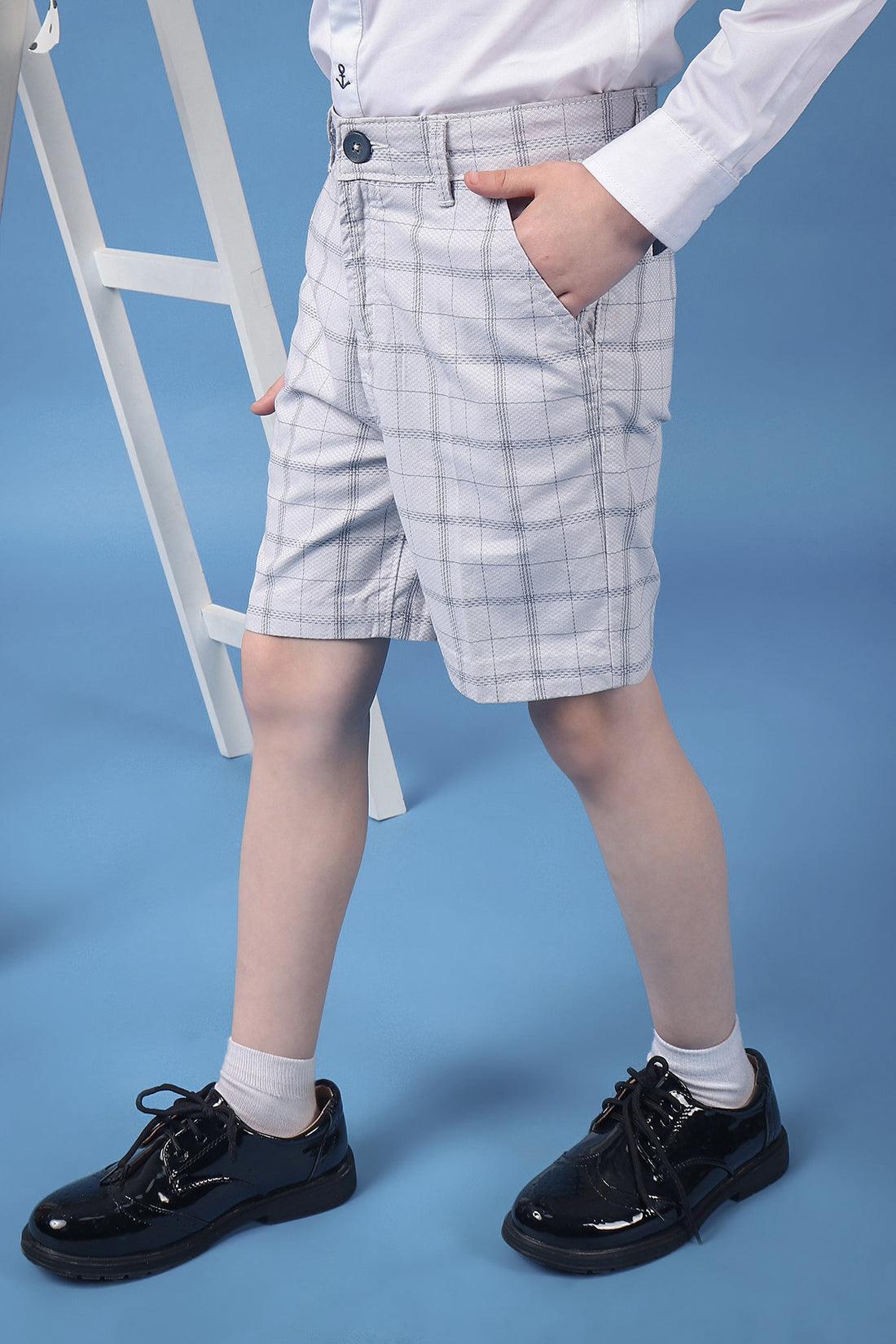 One Friday Kids Boys 100% Cotton Grey Check Shorts With Side Pockets - One Friday World