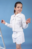 One Friday Kids Girls 100% Cotton White Schiffli Jacket With Lace - One Friday World