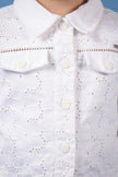 One Friday Kids Girls 100% Cotton White Schiffli Jacket With Lace - One Friday World