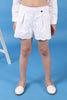 One Friday Kids Girls 100% cotton white schiffli shorts with bow and scalloped hemline - One Friday World