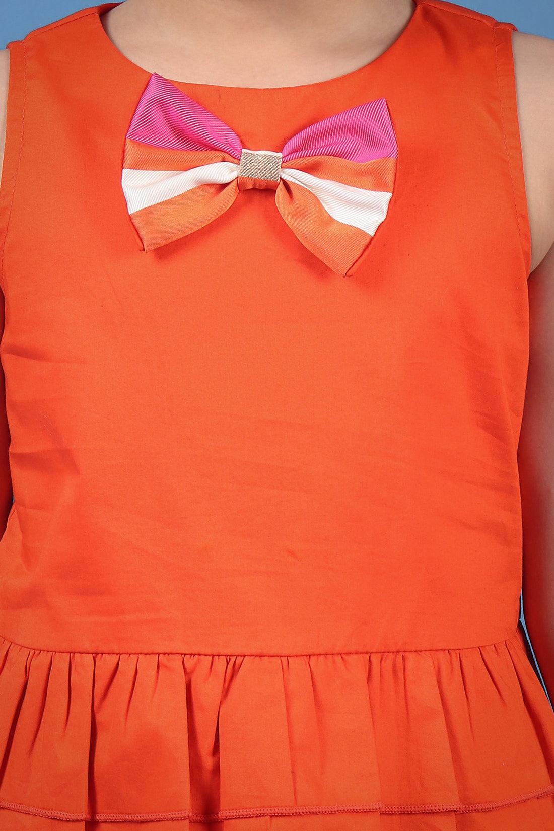 One Friday Kids Girls Orange 100% Cotton Round Neck Peplum Top - One Friday World