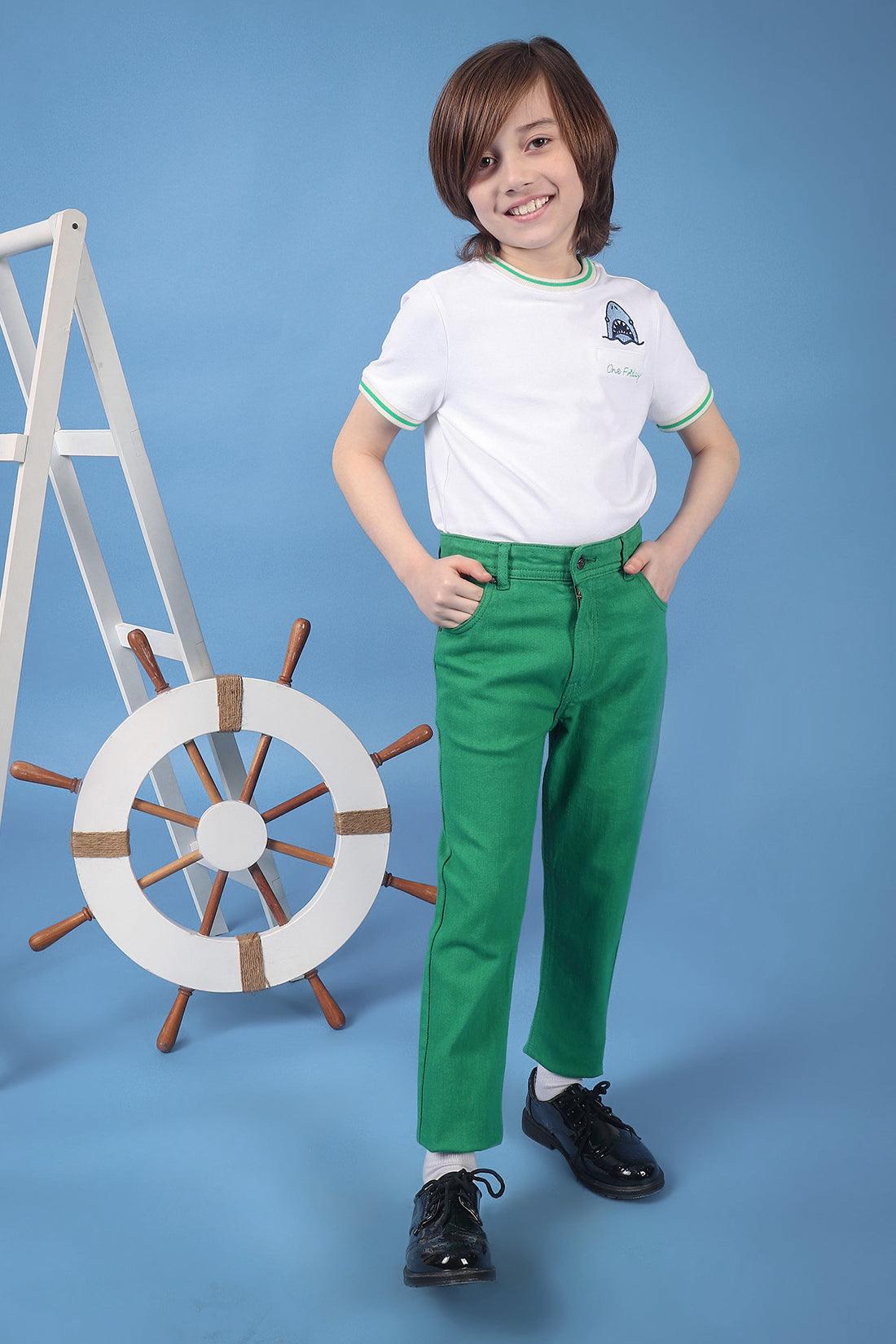 One Friday Kids Boys Green Embroidered Jeans - One Friday World