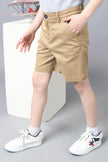 One Friday Kids Boys Khaki Cotton Knee Length Short with Embroidery - One Friday World