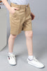 One Friday Kids Boys Khaki Cotton Knee Length Short with Embroidery - One Friday World