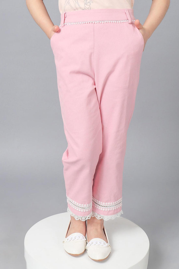 One Friday Kids Girls Pink Cotton Laced Trouser - One Friday World