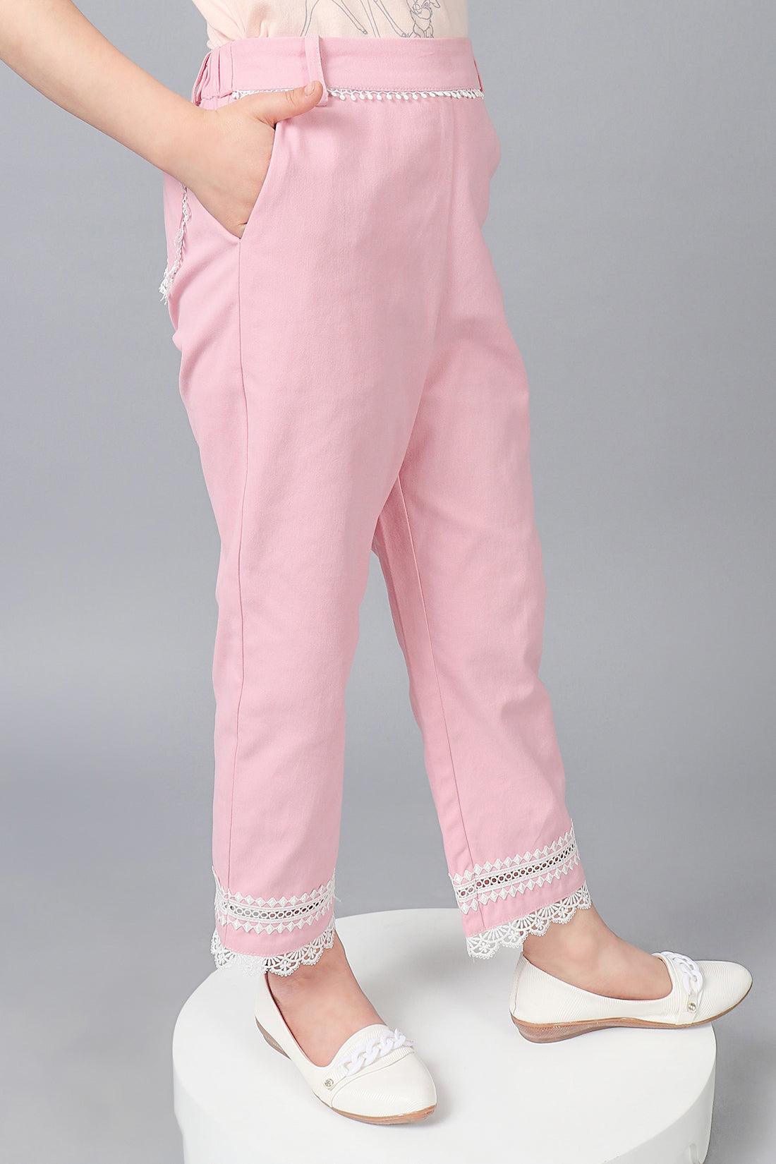 One Friday Kids Girls Pink Cotton Laced Trouser - One Friday World