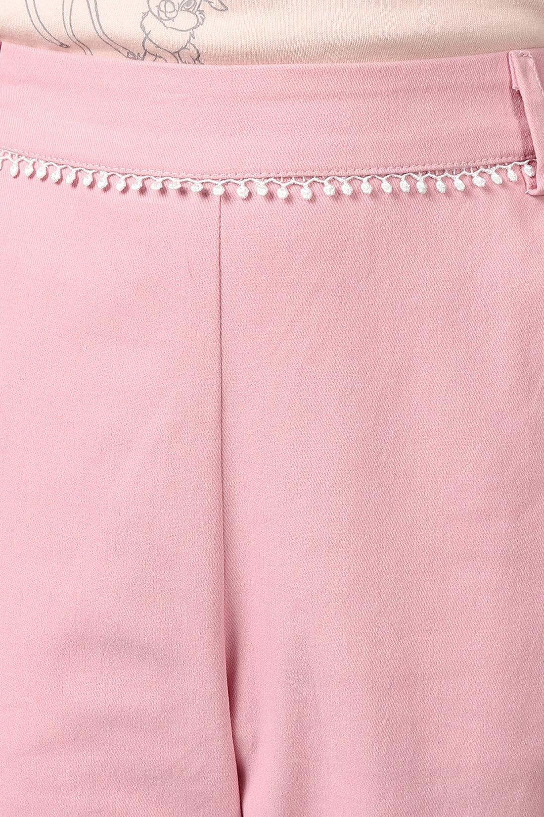 One Friday Kids Girls Pink Cotton Laced Trouser - One Friday World