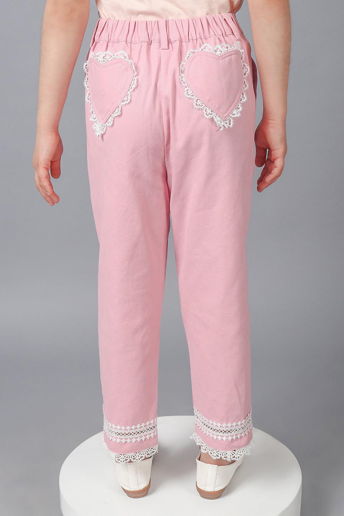 One Friday Kids Girls Pink Cotton Laced Trouser - One Friday World