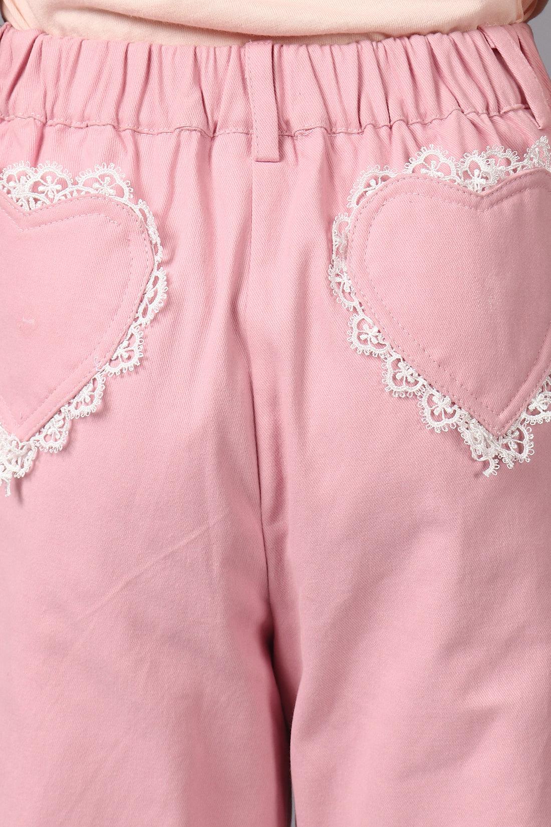 One Friday Kids Girls Pink Cotton Laced Trouser - One Friday World