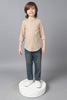 One Friday Kids Boys Beige 100% Cotton Band Collar Full Sleeves Patch Pocket Shirt - One Friday World