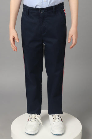 One Friday Kids Boys 100% Cotton Navy Blue Trouser With Contrast Side Detail - One Friday World