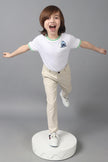 One Friday Kids Boys Beige Stretchable Cotton Trouser With Embroidery and Side Pockets - One Friday World