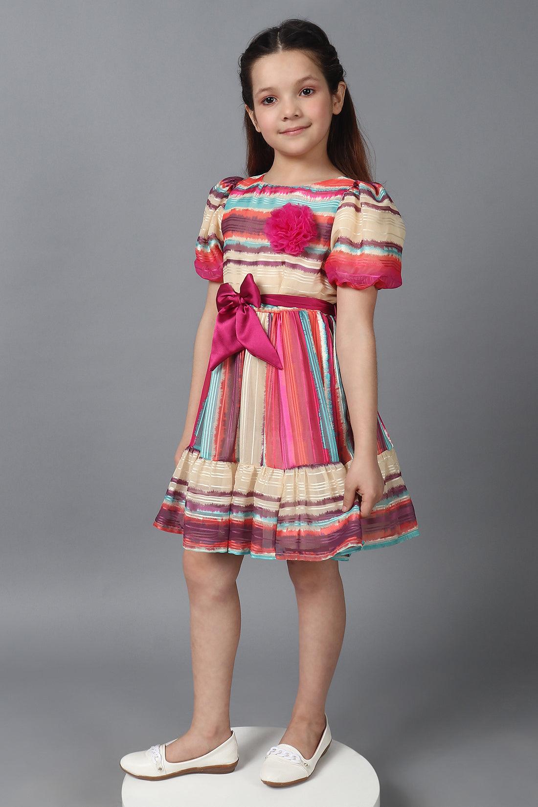 One Friday Kids Girls Multicolored Round Neck Dress - One Friday World