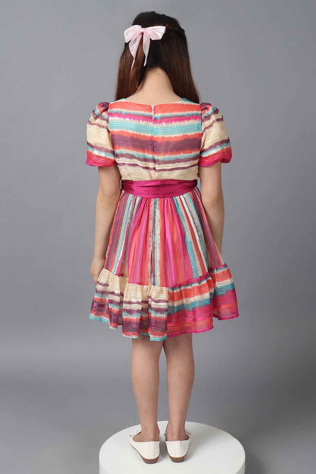 One Friday Kids Girls Multicolored Round Neck Dress - One Friday World