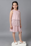 One Friday Kids Girls Pink Pleated Sleeveless Glitter Layered Dress - One Friday World