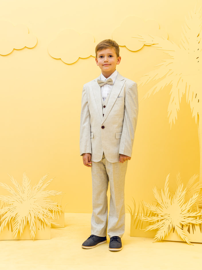 One Friday Kids Boys Beige 3 Piece Suit