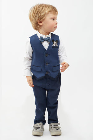 One Friday Navy Blue Waistcoat With White Shirt (2 Pieces set) - One Friday World