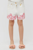 One Friday Off White Shorts With Pink Flower Print - One Friday World