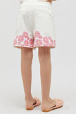 One Friday Off White Shorts With Pink Flower Print - One Friday World