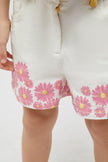 One Friday Off White Shorts With Pink Flower Print - One Friday World