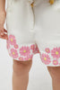 One Friday Off White Shorts With Pink Flower Print - One Friday World