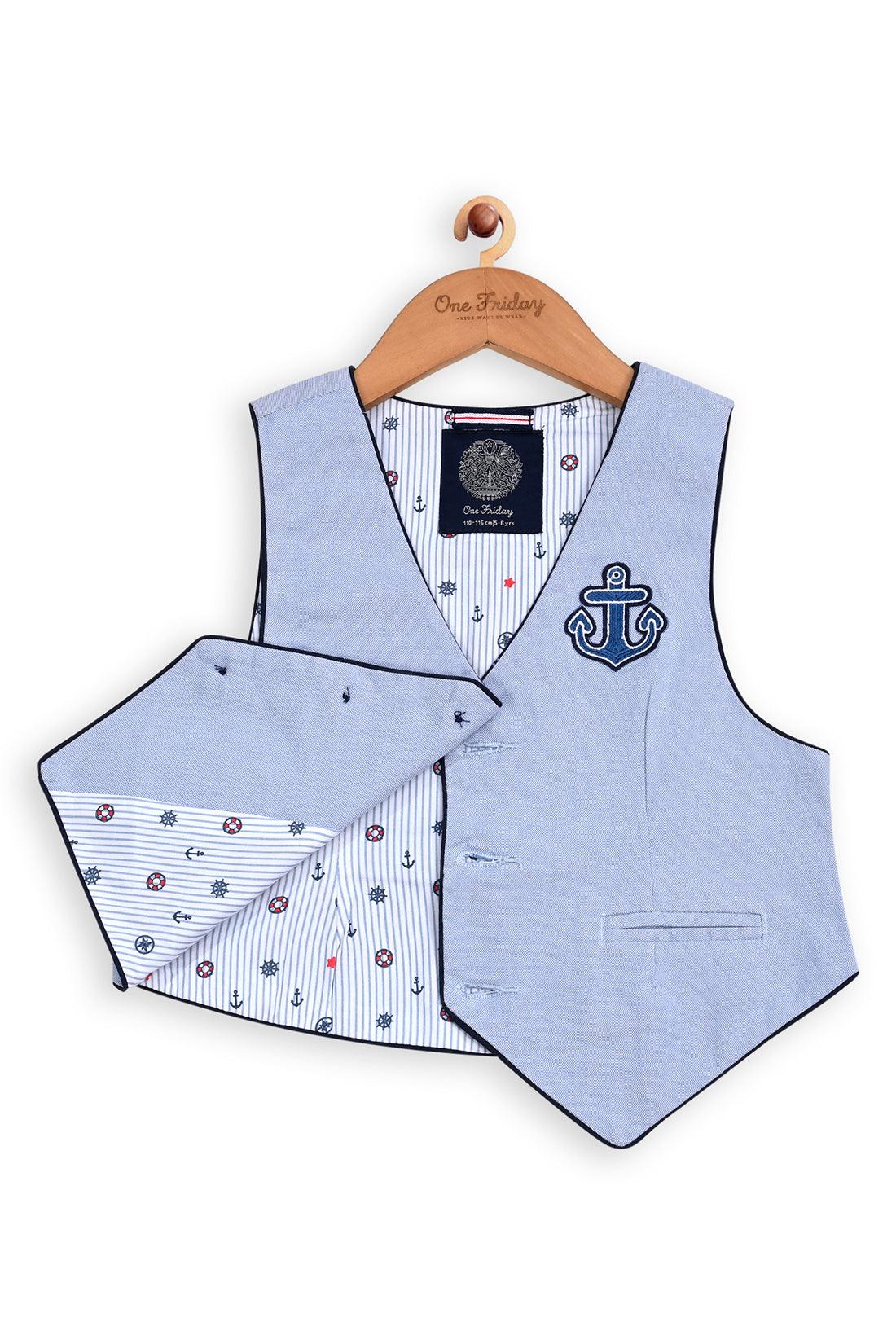 One Friday Kids Boys Blue Anchor Waistcoat - One Friday World