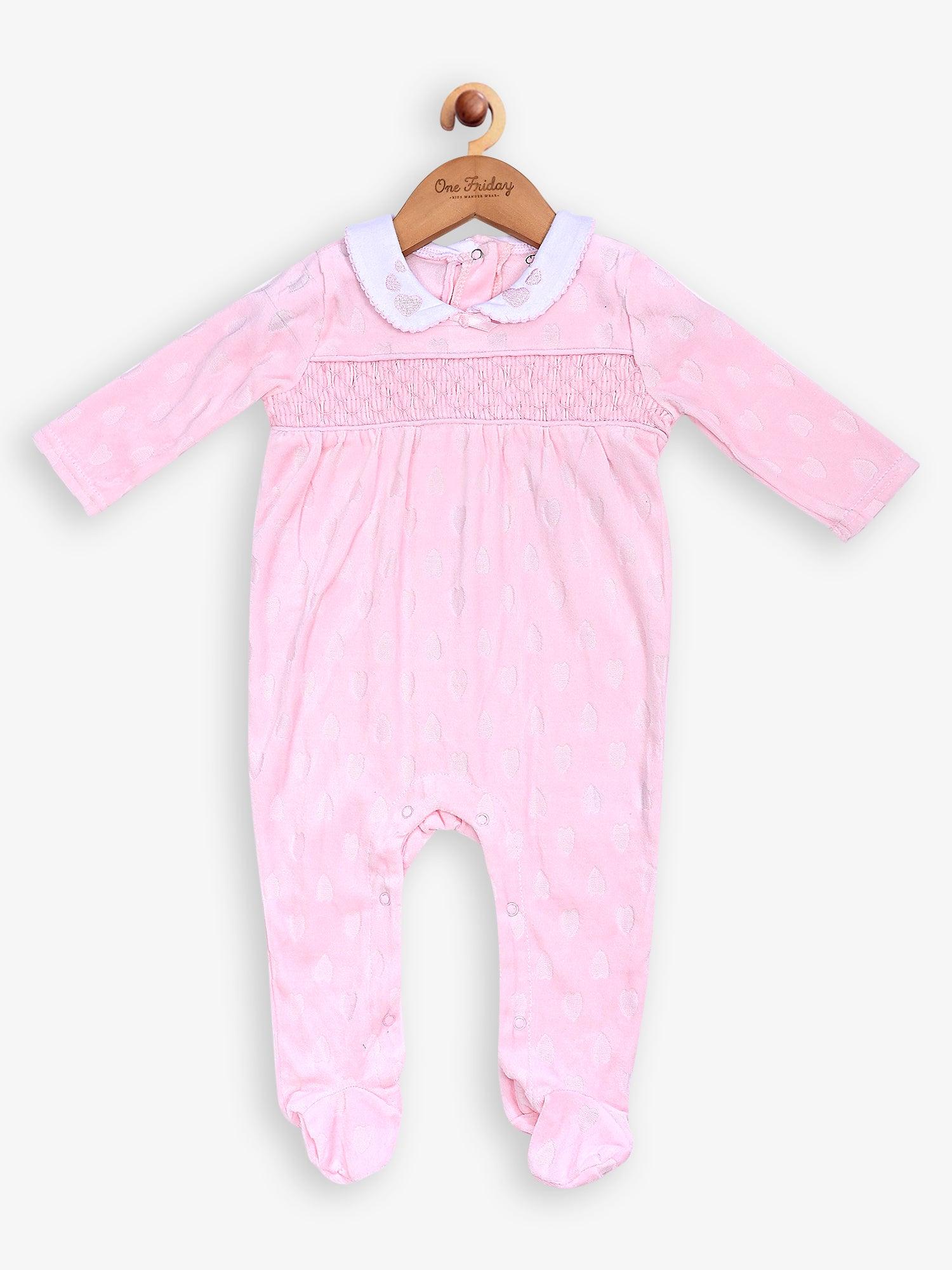 One Friday Baby Girls Pink Peter Pan Collar Romper - One Friday World