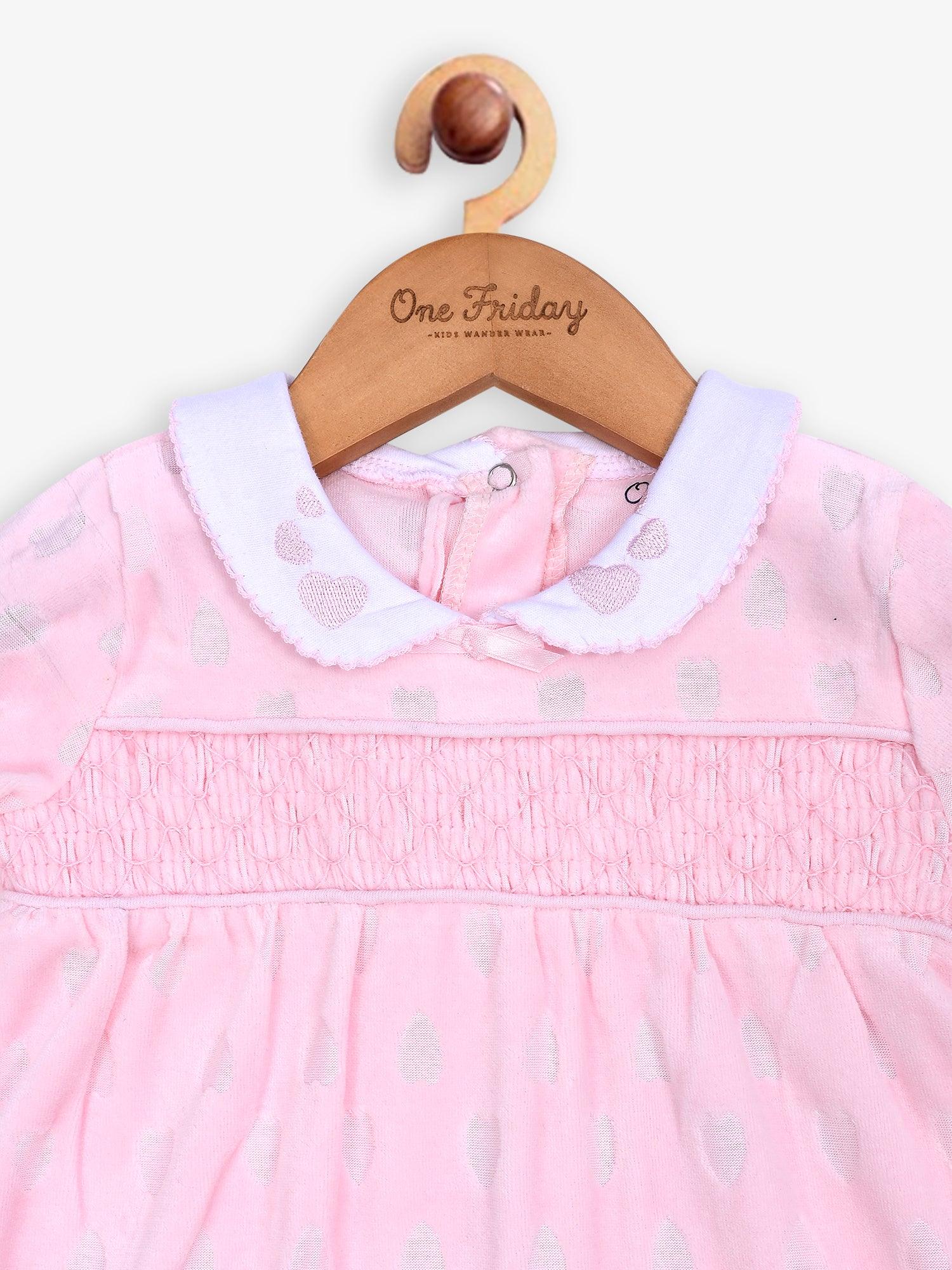 One Friday Baby Girls Pink Peter Pan Collar Romper - One Friday World