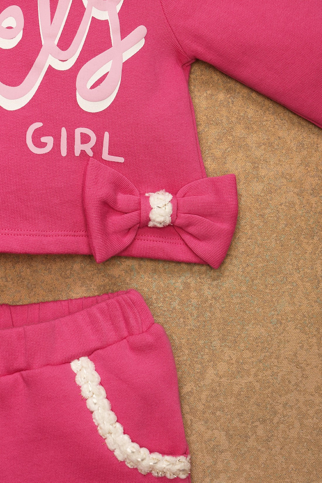 One Friday Baby Girls Pink Solid  Sweat Shirt With Track Pant