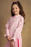 One Friday Girls Bubblegum Pink Ruffled Full sleeves Top