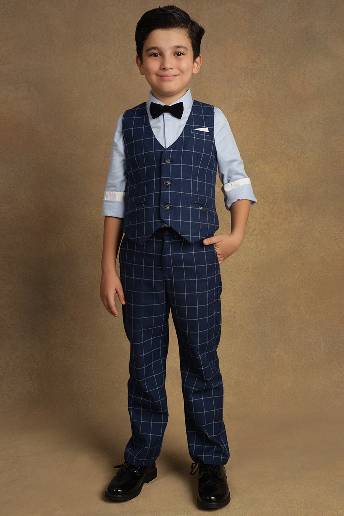 One Friday Kids Boys Blue Checks Waist Coat