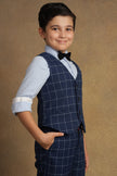 One Friday Kids Boys Blue Checks Waist Coat