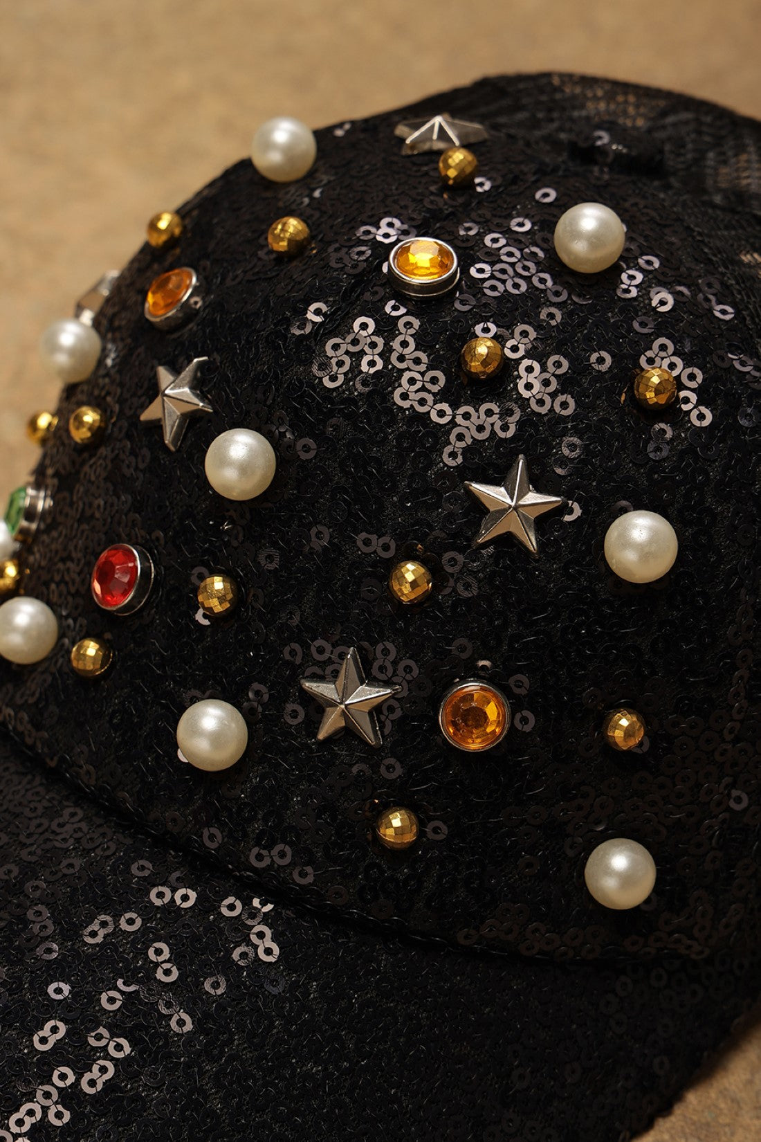 One Friday Black Knit Sequins Cap