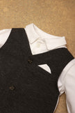 One Friday Baby Boys Grey Solid Romper With Waistcoat