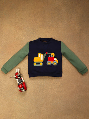 One Friday Baby Boys Navy Blue Solid Sweat Shirt