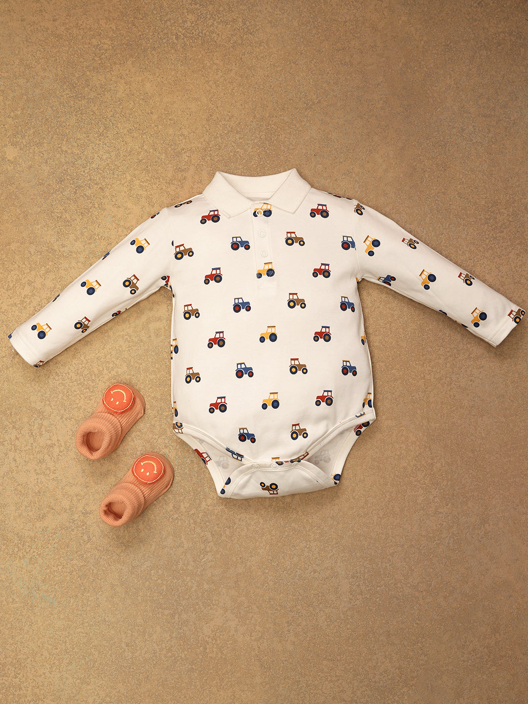 One Friday Baby Boys White Vehicle Print BodySuit