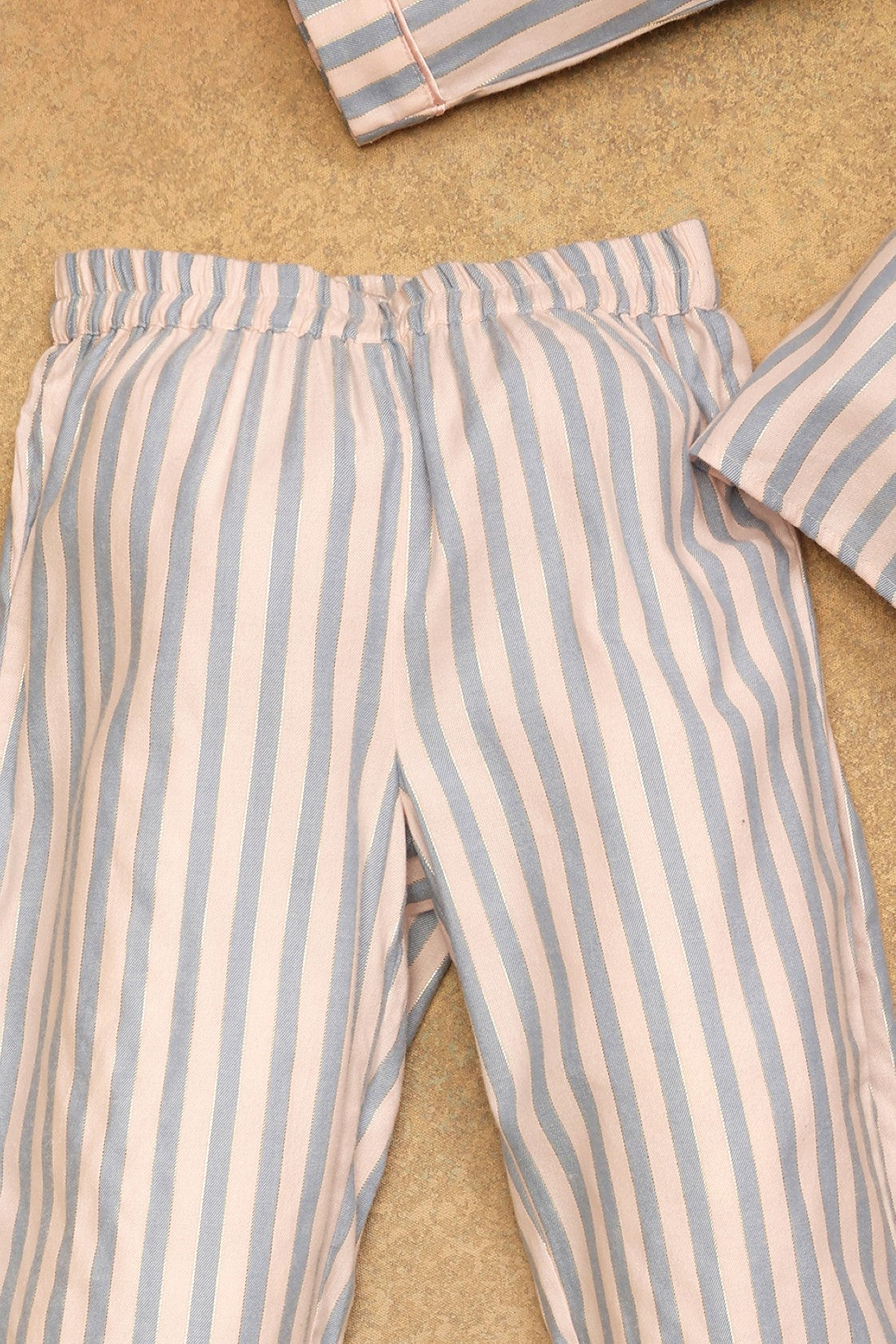 One Friday Kids Girls Pink & Grey Stripes Night Suit