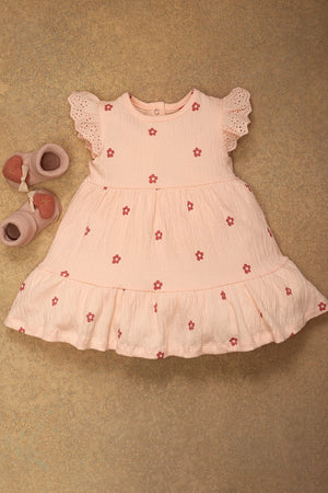 One Friday Baby Girls Peach Floral Print Dress