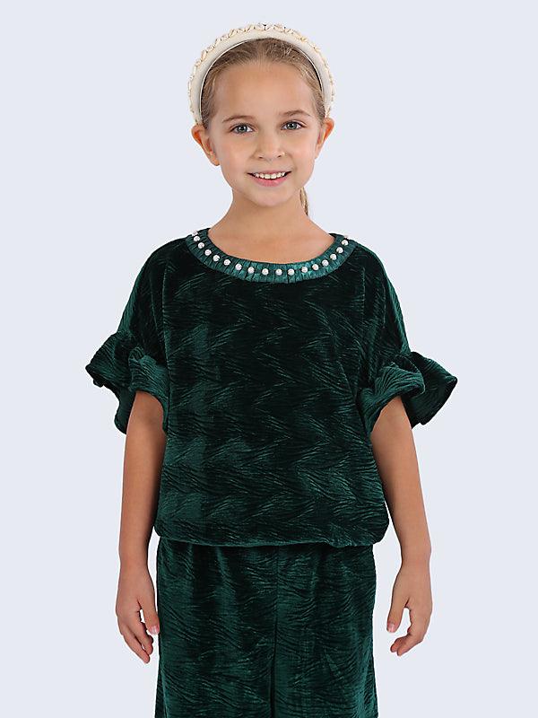 One Friday Kids Girls Green Solid Top