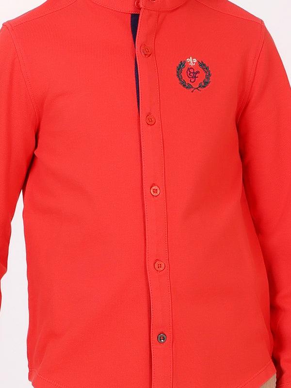 One Friday Red Chinese Collar Shirt - One Friday World