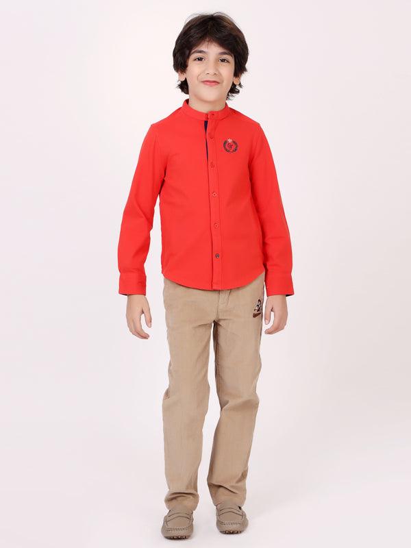 One Friday Red Chinese Collar Shirt - One Friday World