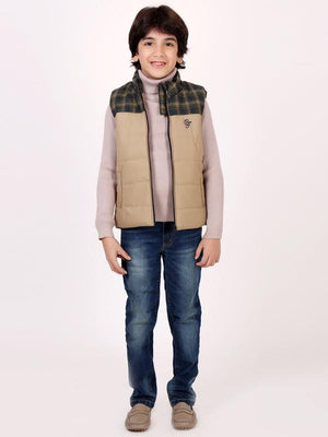 Khaki Half Sleeve Puffer Jacket - One Friday World